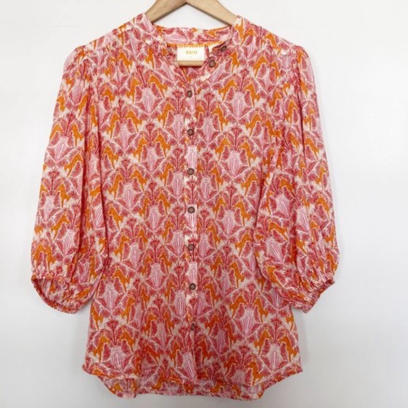 Anthropologie 0 blouse red and orange tigers print - Picture 4 of 5